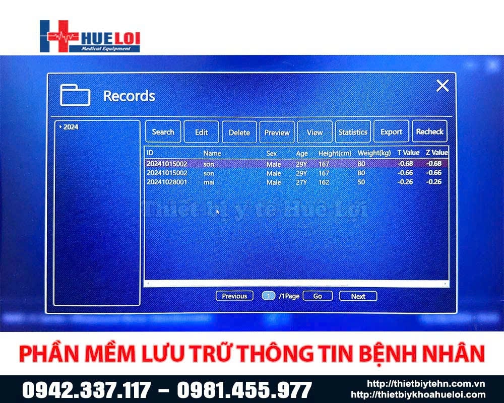 Phần mềm lưu trữ thông tin bệnh nhân máy đo loãng xương BMD-A1